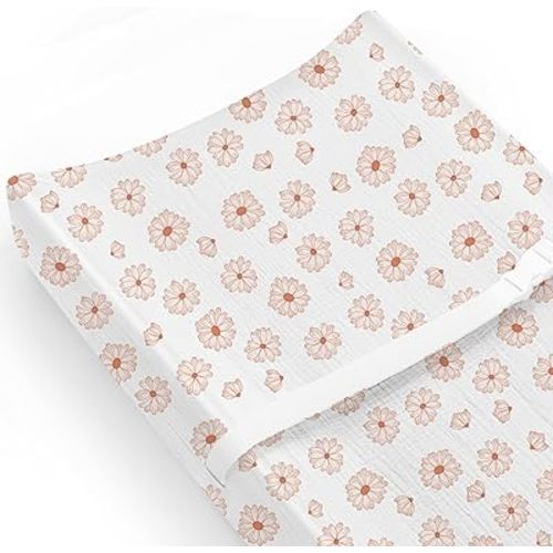 Changing Pad Cover for Baby Girls Boys, Muslin Changing Table Pad Covers with Boho Style, Neutral Color Soft and Breathable (Flower-A)