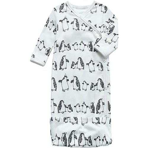 O2 BABY 100% Organic Cotton Kimono Gown with Mittens & Fold-Over Pouch, Unisex Long Sleeve Infant Sleeper Sleeping Bag