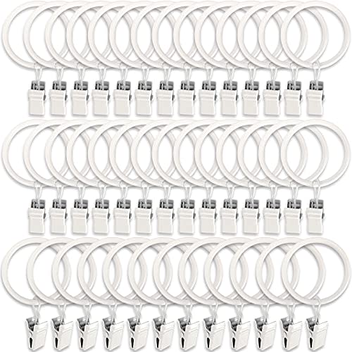 LLPJS 40 Pack Metal Curtain Rings with Clips, Curtain Clip Rings Hooks for Hanging Drapery Drapes Bows, Curtain Rod Rings 1.5 inch Interior Diameter, White