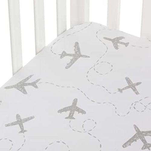 Crib Sheet - Grey Airplanes - 100% Jersey Cotton - Fits Standard Crib or Toddler Mattresses