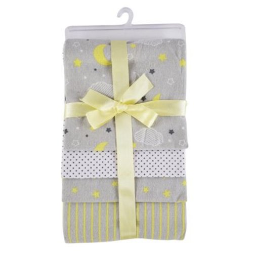 Bambini Yellow and Gray Moon and Stars Print Baby Blanket (4 Count)