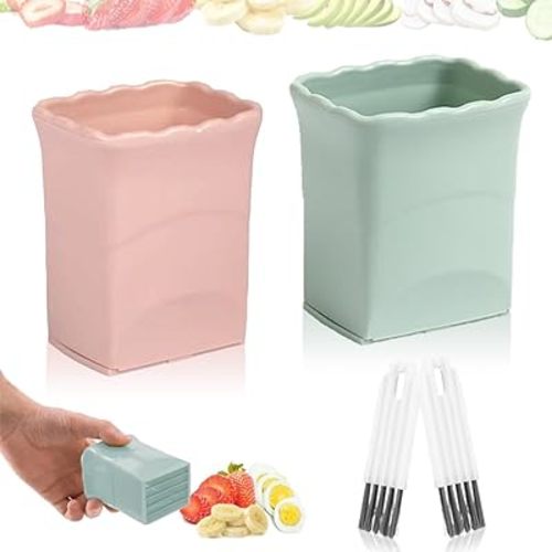 Fruit Slicer Cup 2 PCS, Egg Cutter, Strawberry Banana Chopper, Creative Kitchen Gadget for Making Vegetable Salad, Dishwasher Safe