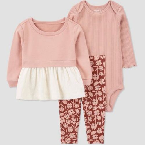 Carter's Just One You®️ Baby Girls' 3pc Peplum Top With Floral Pants Set - Pink 3m