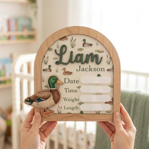 Personalized Duck Hunting Birth Stat Sign, Baby Name Plaque, Waterfowl Nursery Decor, Hunting Baby Announcement Sign, Newborn Keepsake Gift