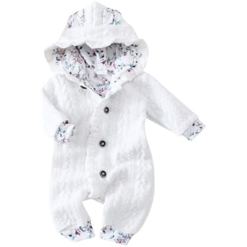 Douhoow Winter Baby Girl Clothes Baby Girl Hooded Jumpsuit Infant Long Sleeve Ears Decoration Sweater Jumpsuit Romper