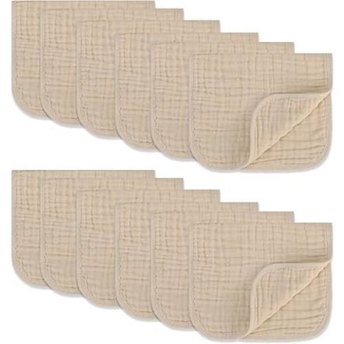 Muslin Burp Cloths 100% Cotton Pack of 12. Soft, Gentle & Absorbent Baby Burp Cloths for Baby Girl & Boys.(Beige 12 Pieces)
