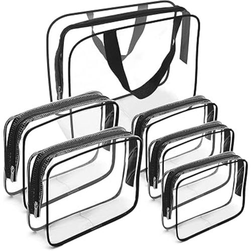 APREUTY Clear Makeup Bags, TSA Approved 6 Pcs Cosmetic Makeup Bags Set Clear PVC with Zipper Handle Portable Travel Luggage Pouch Airport Airline Vacation Organization (Clear)