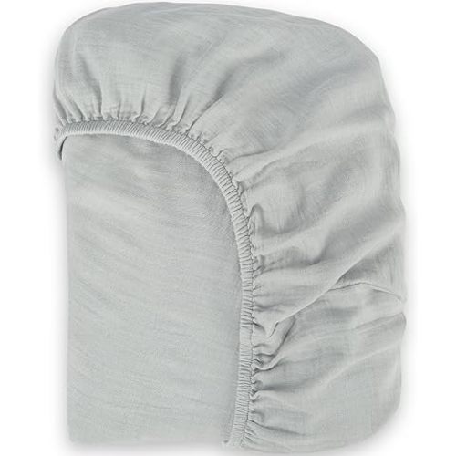 Bioweaves Organic Cotton Muslin Crib Sheet, GOTS Certified Fitted Crib Mattress Sheet, Extra Soft & Breathable for Toddler, Baby Boys & Girls, 52" x 28”, 8 Inch Pocket, Hint of Mint