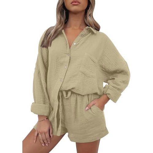 AUTOMET 2 Piece Sets For Women Lounge Wear Matching Two Piece Pajama Fashion Oversized Shirts And Shorts Spring Outfit 2025