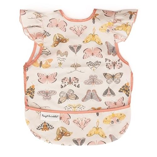 Tiny Twinkle Mess Proof Baby Bib for Girls | Waterproof Toddler Bib for Eating | Baby Apron for Feeding | Machine Washable | Perfect Shower Gift (Flutter, 6–24M)