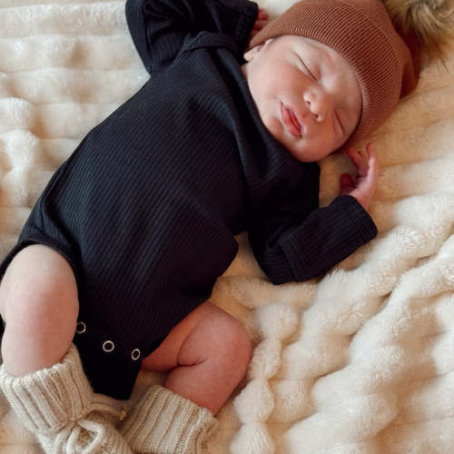 Black Ribbed Long Sleeve Bodysuit