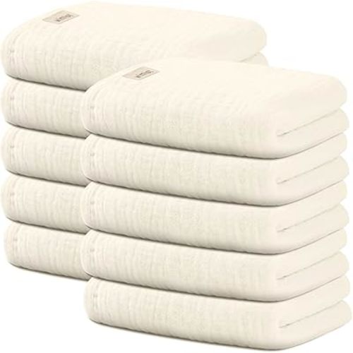 10 Pack Baby Washcloths, Baby Muslin Washcloths, Baby Wash Cloths Face Cloths, Suitable for Newborns, Children, 10 x 10 inches (Peach Cream)