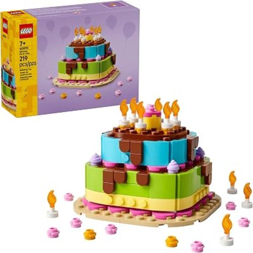LEGO Birthday Party Cake - Building Toy for Boys & Girls, Ages 7+ - Birthday Decoration with 10 Candle Accessories - Craft for Kids - 40815