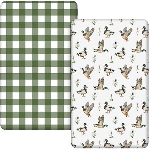 2 Pcs Mallard Duck Infant Crib Sheets Set 24 in. x 38 in Mini Portable Crib Sheet Newborn Bedding Nursery Baby Sheets for Girl Boys Baby Gifts Breathable Only for Pack and Play