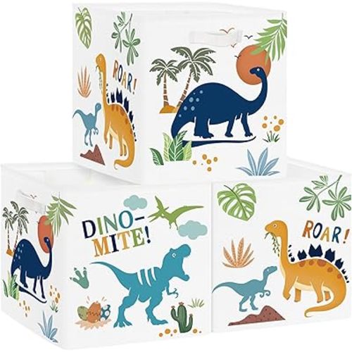 Clastyle Dinosaurs Kid Storage Cube Organizer Set Plants Closet Clothes Cube Storage Bin Nursery Toddler Toy Box Chest Girl Boy Book Shelf Basket, Tropical, 11.8x11.8x11.8 in
