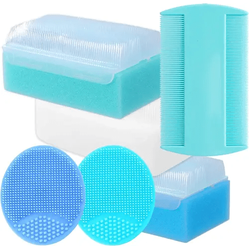 Cradle Cap Brush for Babies - Cradle Cap Treatment Set of 6 | Baby Brush and Comb Set Newborn | Baby Sponge for Bathing Newborn Bath Essentials | Baby Comb & Scalp Scrubber Set of 6