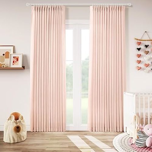 Light Pink Linen Curtains Pinch Pleated 84 Inch Length 2 Panels for Nursery Baby Girls Bedroom Semi Sheer Light Filtering Pleated Linen Curtains for Living Room Bedroom Dusty Blush Pink