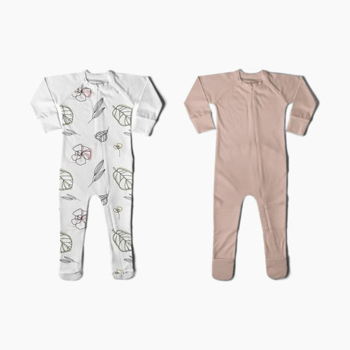 Goumi Kids Organic Cotton Footie (2 Pack) - Abstract Floral + Rose, 6-12 Months