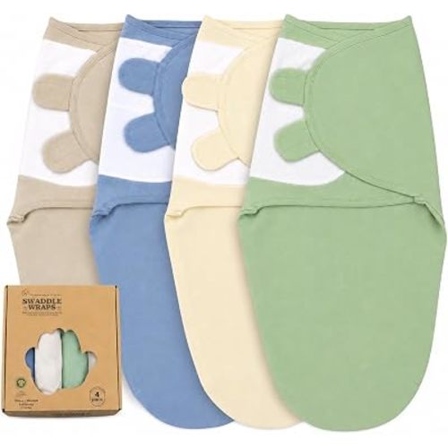 Organic Cotton Baby Swaddle 4-Pack, Swaddles for Newborn 0-3 Month - Swaddle Blanket Infant Wrap Sleep Sack for Boys & Girls, Baby Swaddle for Newborn, Registry & Shower Gift Essential