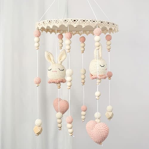 Baby Mobile for Crib - Bunny Baby Crib Mobile - Boho Crib Mobile - Crib Mobile for Girls - Baby Mobile for Bassinet, Pack n Play