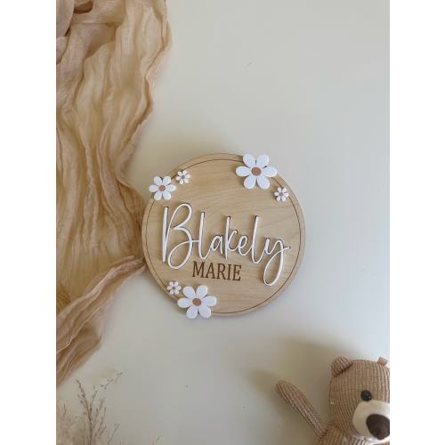 Daisy Flower Birth Sign | Baby Birth Announcement | Arched Wooden Birth Announcement | Personalized Name Sign | Baby Birth Name