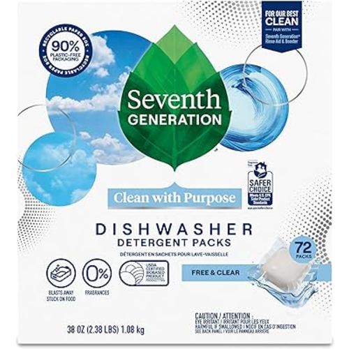Seventh Generation Dishwasher Detergent Packs for sparkling dishes Free & Clear Dishwasher Tabs (72 Count)