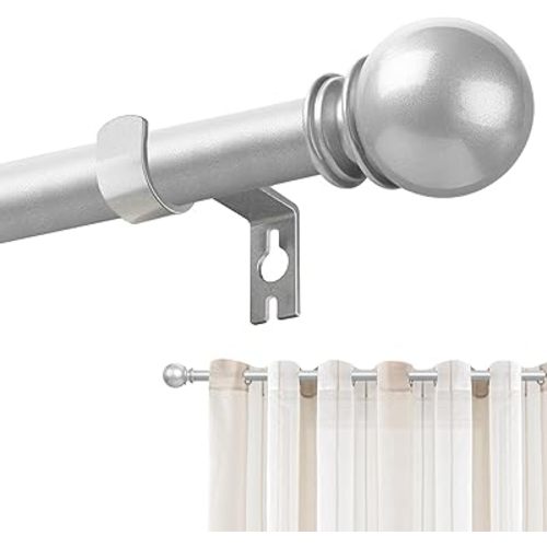 Silver Curtain Rods for Windows 28 to 48 Inch, 5/8" Diameter Heavy Duty Metal Adjustable Small Curtain Rod With Bracket