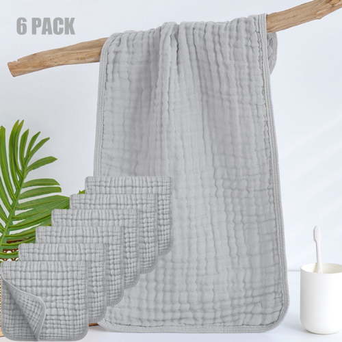 Byseng Muslin Burp Clothes Set, 100% Cotton Burping Clothes for Newborn Baby Girls and Boys, 20''x10'', 6 PACK - Gray