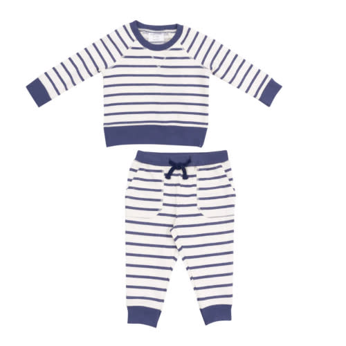French Terry Raglan Sweatshirt and Jogger Set - Navy Stripe