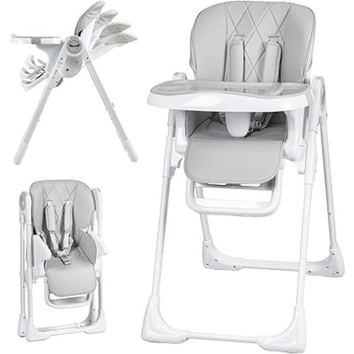 GAOMON Baby High Chair, Multifunctional Infant Highchairs with Adjustable Height and Recline, Foldable High Chair for Babies & Toddlers, High Chair with Removable Tray Easy Clean (Gray)