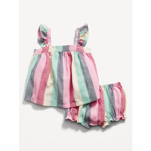 Sleeveless Striped Linen-Blend Top &amp; Bloomer Shorts Set for Baby