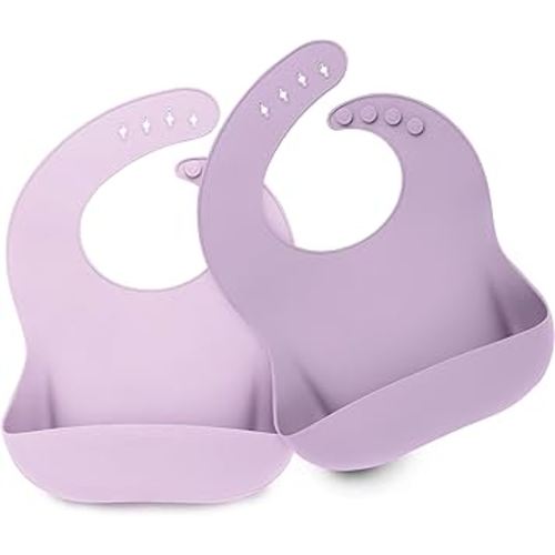 KeaBabies 2-Pack Silicone Bibs For Babies, Silicone Baby Bibs for Eating, Food-Grade Pure Silicone Bib, Toddler Bibs, Waterproof Bibs, Feeding Bibs, Silicon Bibs for Toddlers, Boys, Girls (Lilac)