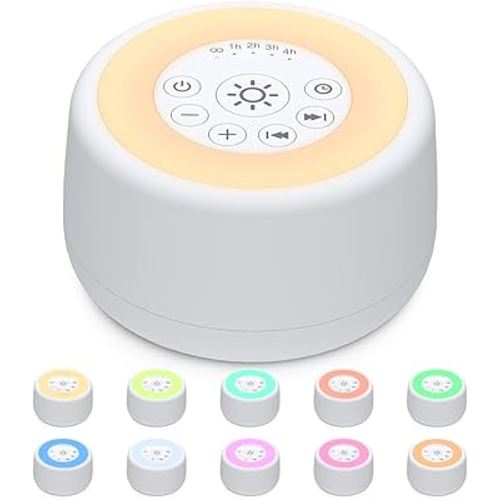 Sleepbox Sound White Noise Machine with 25 Soothing Sounds and 10 Colors Warm Night Light 4 Brightness Levels 32 Volume Levels 5 Timer and Memory Function for Baby Kids Adults Seniors Sleeping (White)
