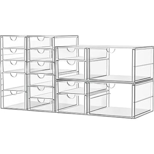 Makeup Acrylic Organizer with 17 Drawers(4 Sets), Desk Organizers and Accessories, Clear Makeup Organizer, Dustproof Storage Drawers for Office Art Craft Supplies