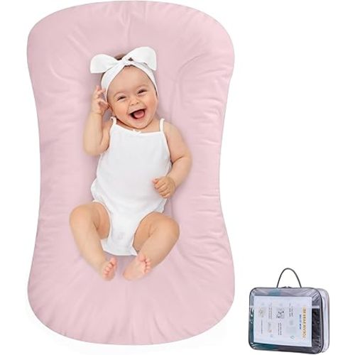 Baby Lounger 100% Cotton,Infant Lounger Baby Nest Co Sleeping Baby Bed,Baby Nest Sleeper Lounger Baby Lounger Pillow for Newborn Baby Lounger 0-24 Months,Pink