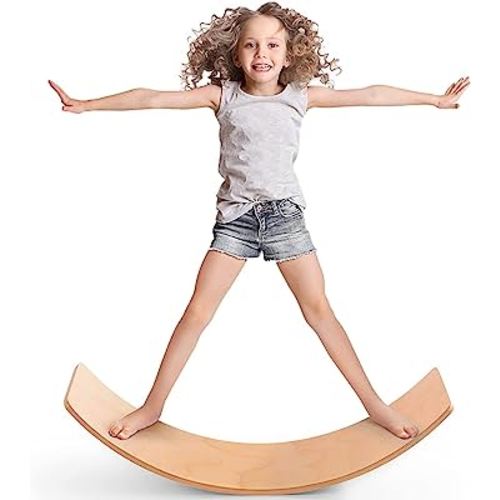 Balance Board Kids, [Natural Wood] Wobble Board for Kids Toddlers, Open Ended Montessori Waldorf Learning Toy, Gifts for 3 4 5 6 7 8 Year Old Boys Girls Kids Birthday & Christmas Stocking Stuffers