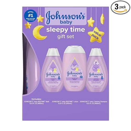 Johnson's Baby Sleepy Time Gift Set with Calming Bedtime Bath, Bedtime Lotion & Calming Shampoo, Baby Bedtime Essentials with Relaxing NaturalCalm Aromas, Hypoallergenic, 3 Items