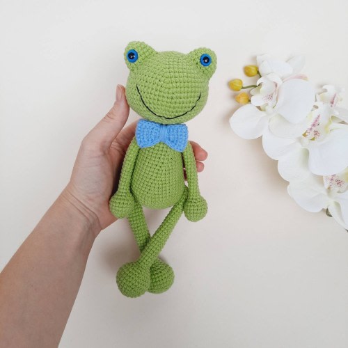Frog with blue tie - Handmade Crochet Frog Plush Toy: Woodland Nursery Decor, gifts for kids