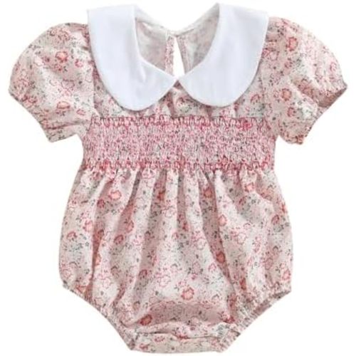 Floral Clothes Summer Outfit Infant Baby Girl Short Sleeve Romper Bodysuit Peter Pan Jumpsuit Top
