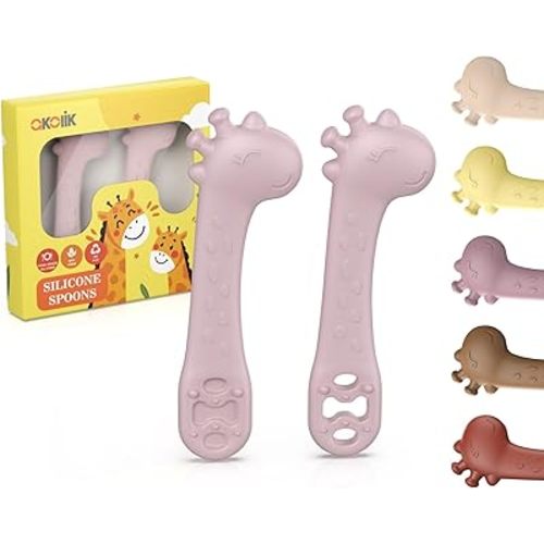 akolik Baby Spoons Self Feeding, Newborn Led Weaning Supplies Toddler Spoons, Silicone Baby Chew Essentials,Infant Puree Maker Utensils Spoons for 4 6 9 12 Months Old Boys Girls Gifts