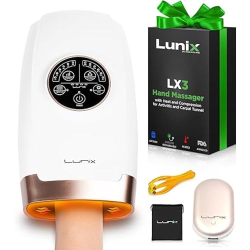 Lunix LX3 FSA Hand Massager, Heated Air Compression, for Arthritis & Carpal Tunnel Relief, Finger Numbness & Wrist Pain Relief, Cordless Rechargeable, Lunar White