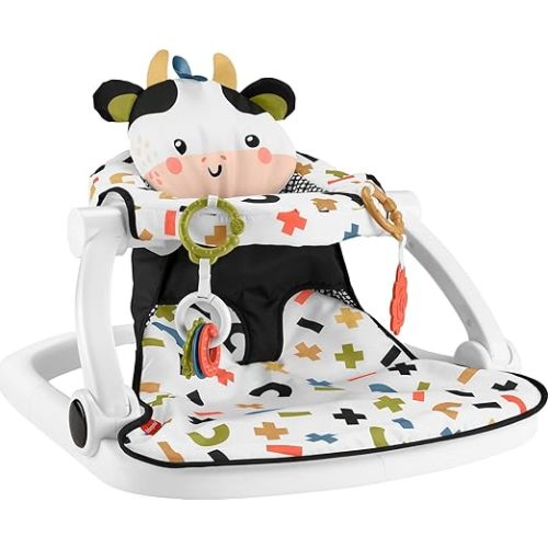 Fisher-Price Portable Baby Chair, Cute Cow Sit-Me-Up Floor Seat with BPA-Free Teether & Clacker Newborn Developmental Toys (Amazon Exclusive)