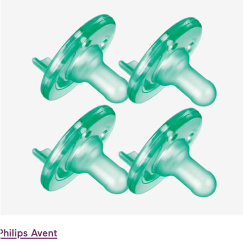 Philips Avent Soothie 0-3 Months Orthodontic Baby Pacifiers, 100% Silicone Pacifiers, One Piece, BPA-Free, Green, 4 Pack, Model SCF190/41