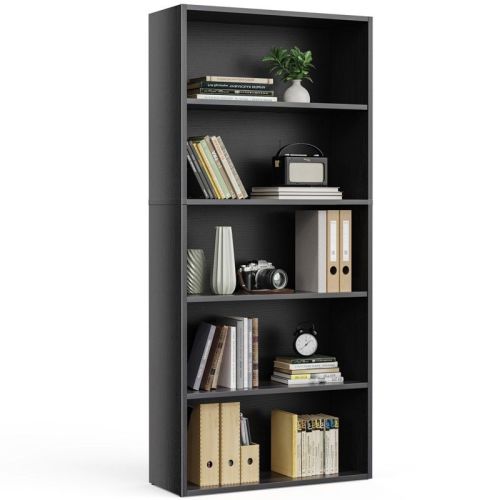 Sweetcrispy Industrial 5 Shelf Bookcase - Large 53 Inch Tall Floor Standing Open Bookshelf - Black