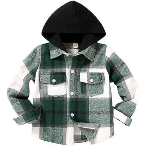 YOUNGER STAR Toddler Kids Boys Girls Flannel Hooded Plaid Shirt Button Baby Red Clothes