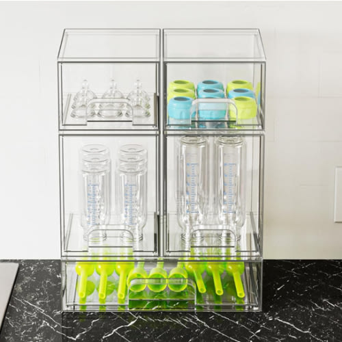 SpaceAid Bottle Storage Organizer Baby - Acrylic Bottles Station Organizer Container, Stackable Clear Drawers for Countertop, Vanity, Bathroom, Cabinet, Pantry Organization, 5 Pack, 2S2M1L, 15.4" H