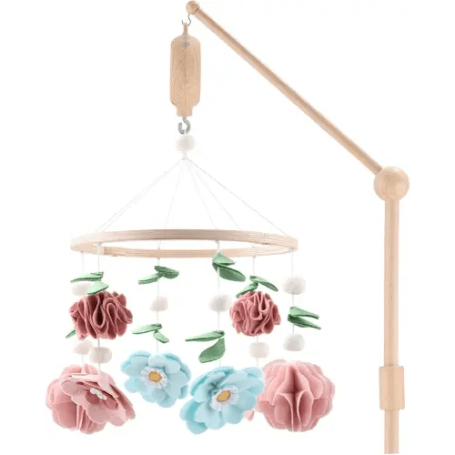 The Peanutshell Crib Mobile for Girls - Wooden Musical Baby Crib Mobile with 12 Lullabies, Wildflower Baby Floral Nursery Decor