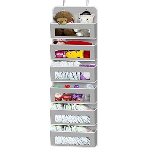 Simple Houseware 6 Clear Window Pocket Over Closet Door Storage Hanging Organizer for Bedroom, Bathroom, Pantry, Gay