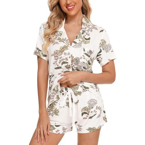 Leikar Womens Button Down Pajama Sets Bride Pajamas Sets Sleepwear Shorts Lounge Set