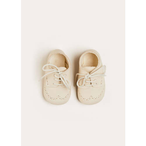 Celebration Lace-up T-Bar Pram Shoes in Beige (17-20EU)